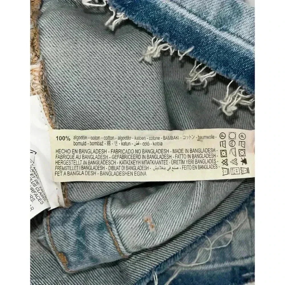 ZARA Denim Jean Cropped Pants Top Spaghetti Straps Size Large Bloggers Blue Wash - Picture 5 of 9